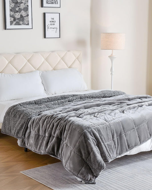 olvai Sherpa Fleece Weighted Blanket, 60" x 80" Queen Size, 15 lbs - Dark Grey