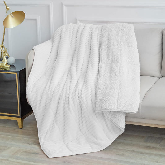 olvai Striped Ribbed Weighted Blanket, 60" x 80" Queen Size, 15 lbs - Cream White